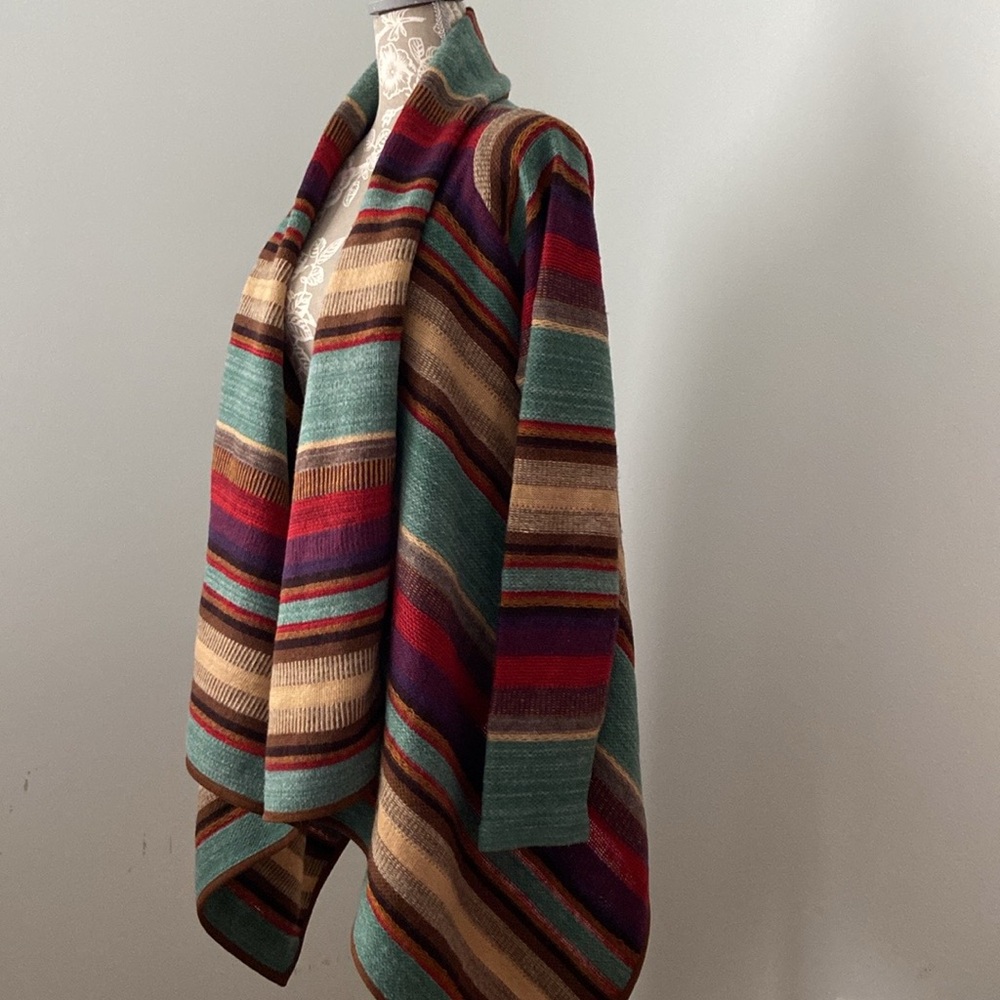 Ralph Lauren Serape Stripes Open Cardigan Waterfall Drapped Knit Wrap L to XL - Picture 3 of 15